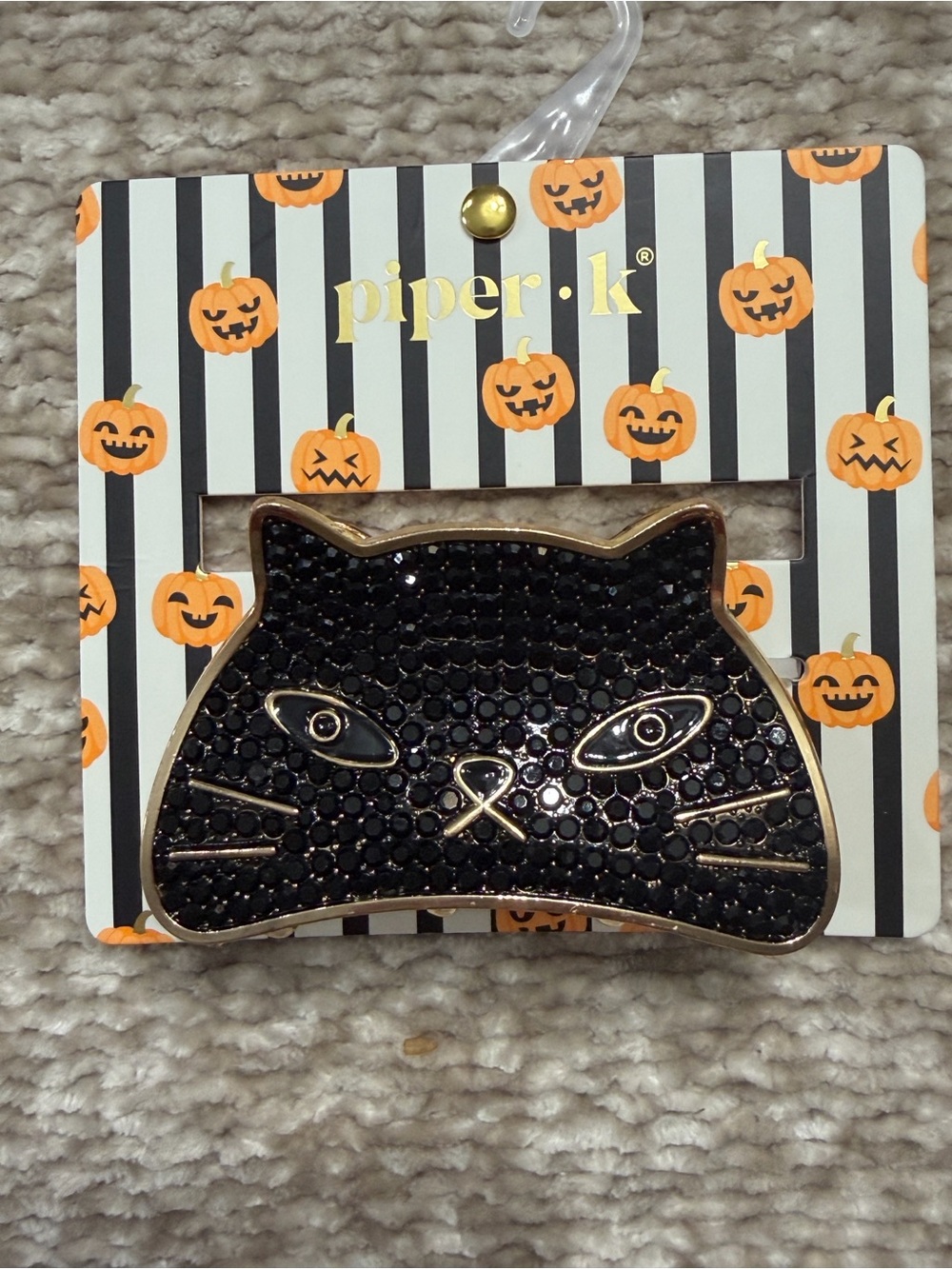 Piper K Black Cat Hair Clip Metal Claw Rhinestone Crystal Witchy Glam Halloween
